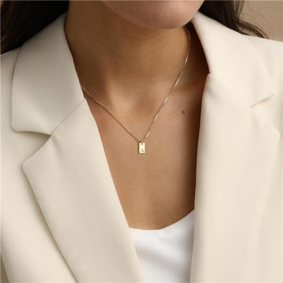Gold Initial Necklace Letter Pendant Dainty Name Tag Personalized Jewelry - Picture 2 of 7